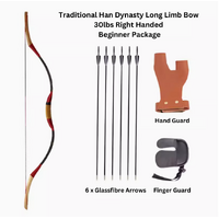 Traditional Han Dynasty Long Limb Bow 30lbs Right Handed Beginner Package