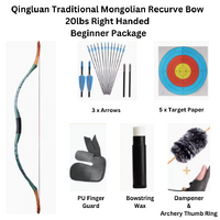 Qingluan Traditional Mongolian Recurve Bow 20lbs Right Handed Beginner Package