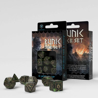 Q Workshop Runic Bottle Green And Gold Dice Set 7